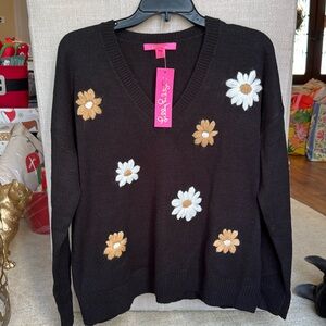 Lilly Pulitzer Blooming Embroidery NWT black sweater